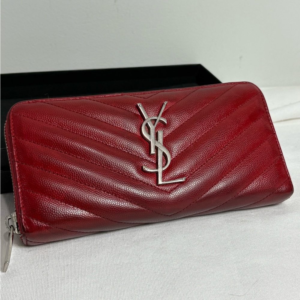 Authentic YSL YVES SAINT LAURENT quilted red wallet box cards, and certificate - Picture 10 of 12